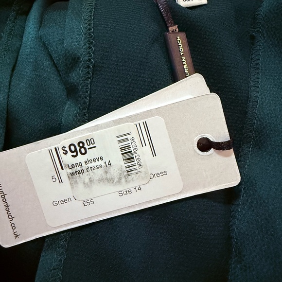 Deep Green Satin Wrap Mini Dress with Ruffle Hem - Picture 6 of 7